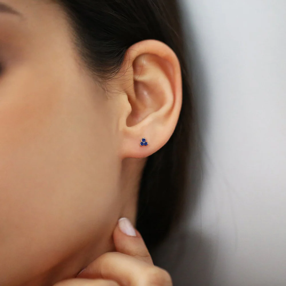 14K Tiny Trio Sapphire Earrings - Image 2