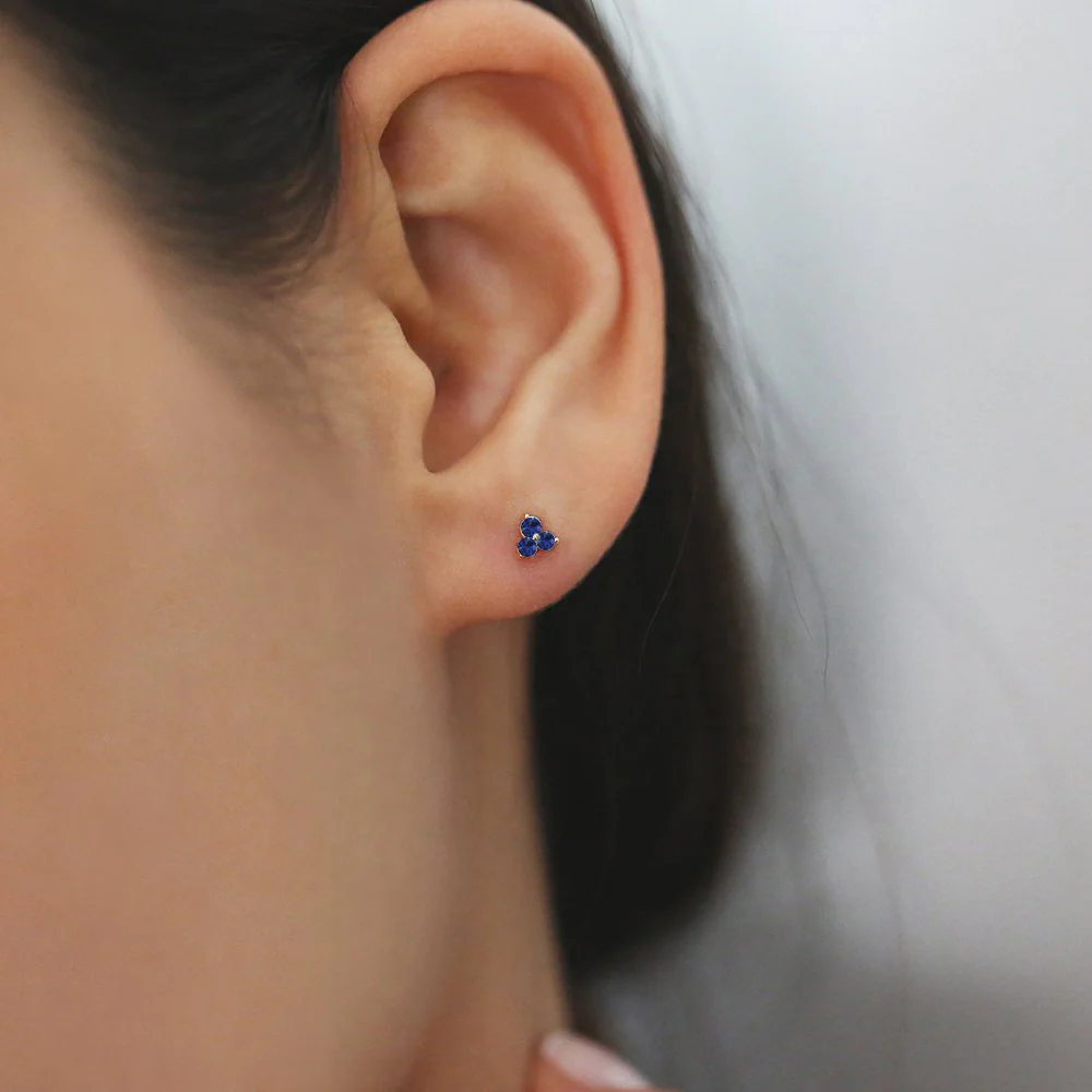 14K Tiny Trio Sapphire Earrings - Image 3
