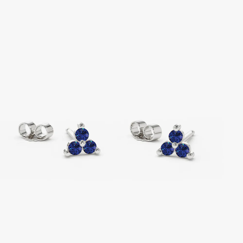 14K Tiny Trio Sapphire Earrings - Image 4