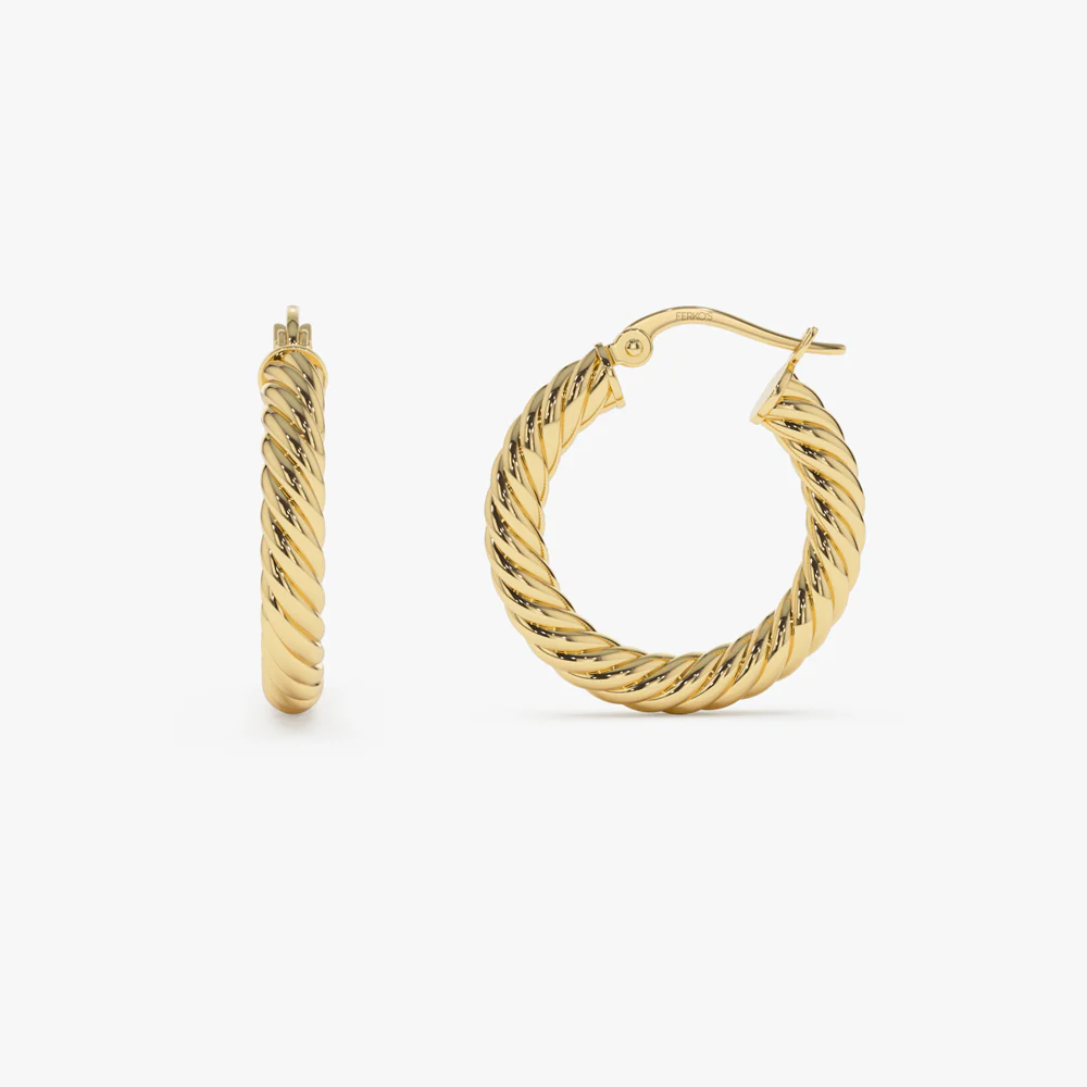 14k Gold Twist Rope Hoop Earrings 25MM - Image 3