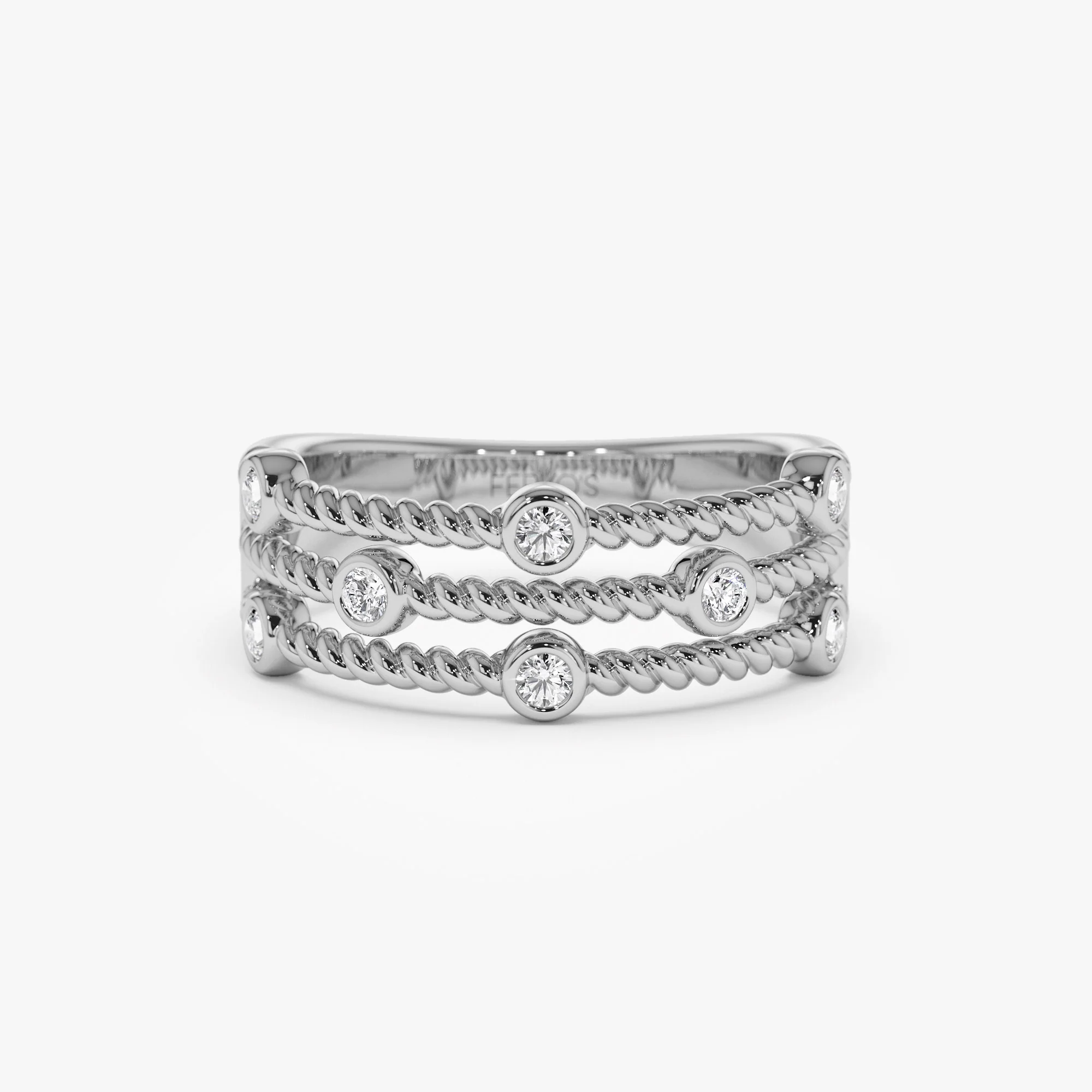 14K Gold Twisted Rope Triple Diamond Ring - Image 11