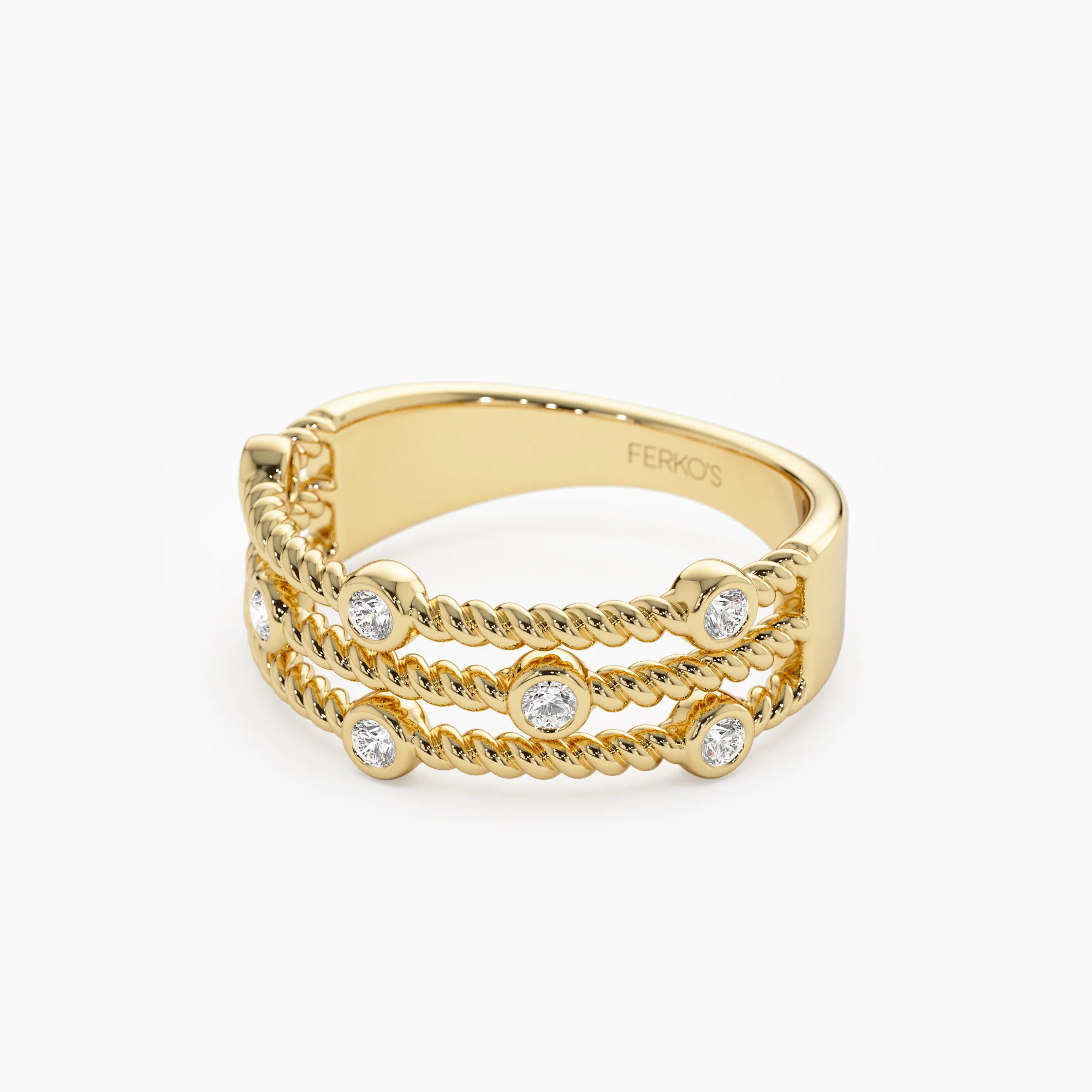 14K Gold Twisted Rope Triple Diamond Ring - Image 12