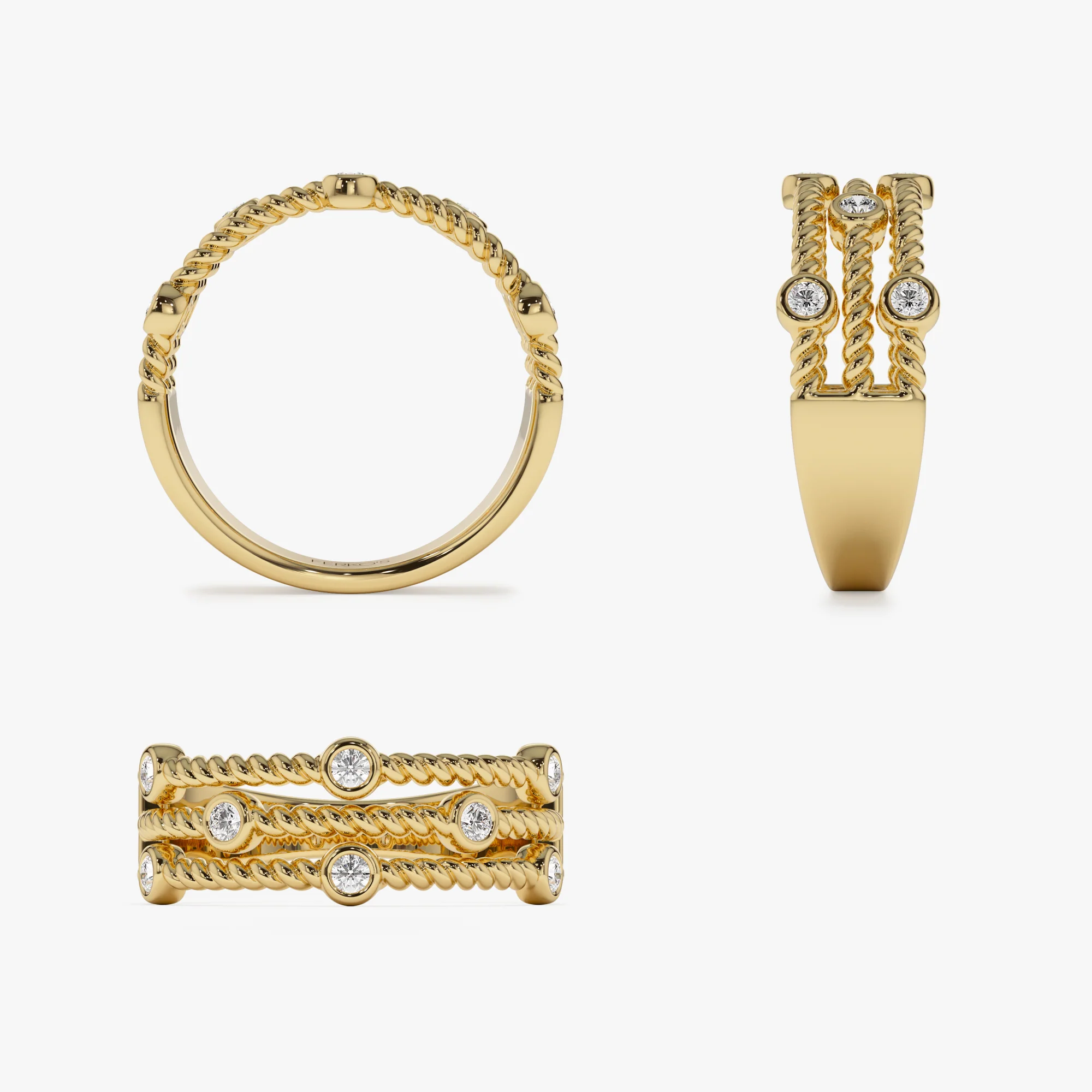 14K Gold Twisted Rope Triple Diamond Ring - Image 13