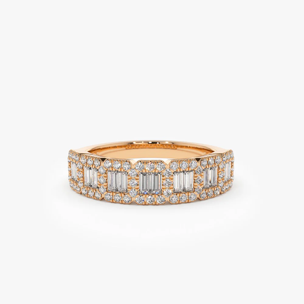 14K Gold Unique Baguette and Round Diamond Anniversary Ring - Image 5