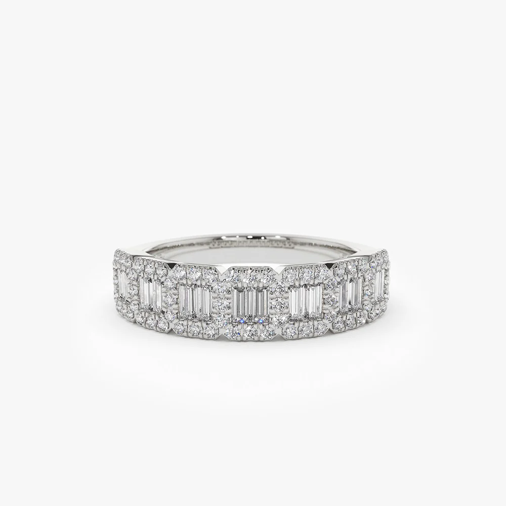 14K Gold Unique Baguette and Round Diamond Anniversary Ring - Image 6