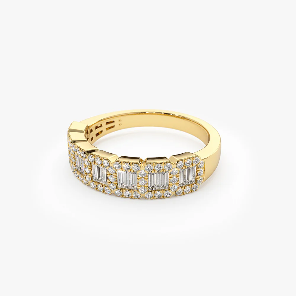 14K Gold Unique Baguette and Round Diamond Anniversary Ring - Image 7