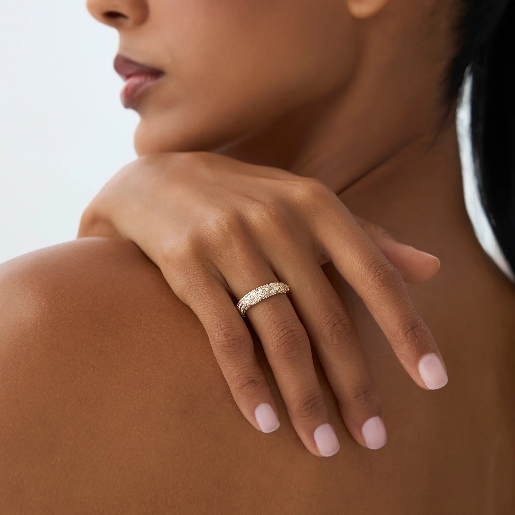 14k Gold Unique Twist Design Pave Diamond Ring - Image 7