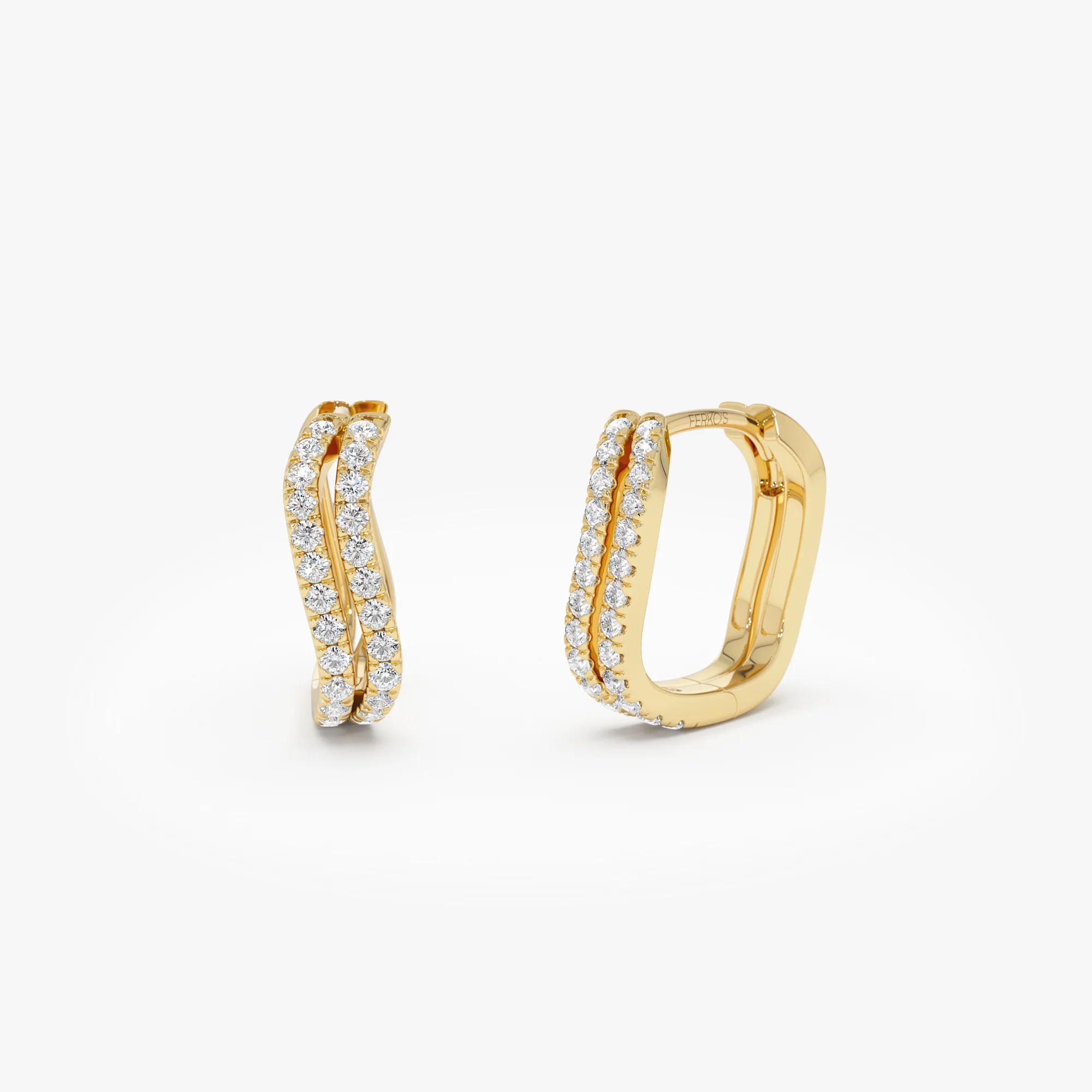 14K Gold Wave Pavé Huggie Hoop Earrings with Natural Diamonds