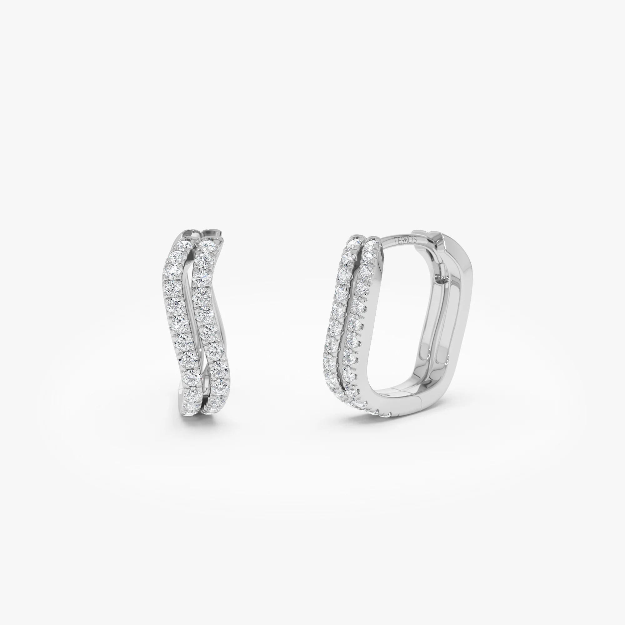 14K Gold Wave Pavé Huggie Hoop Earrings with Natural Diamonds - Image 4