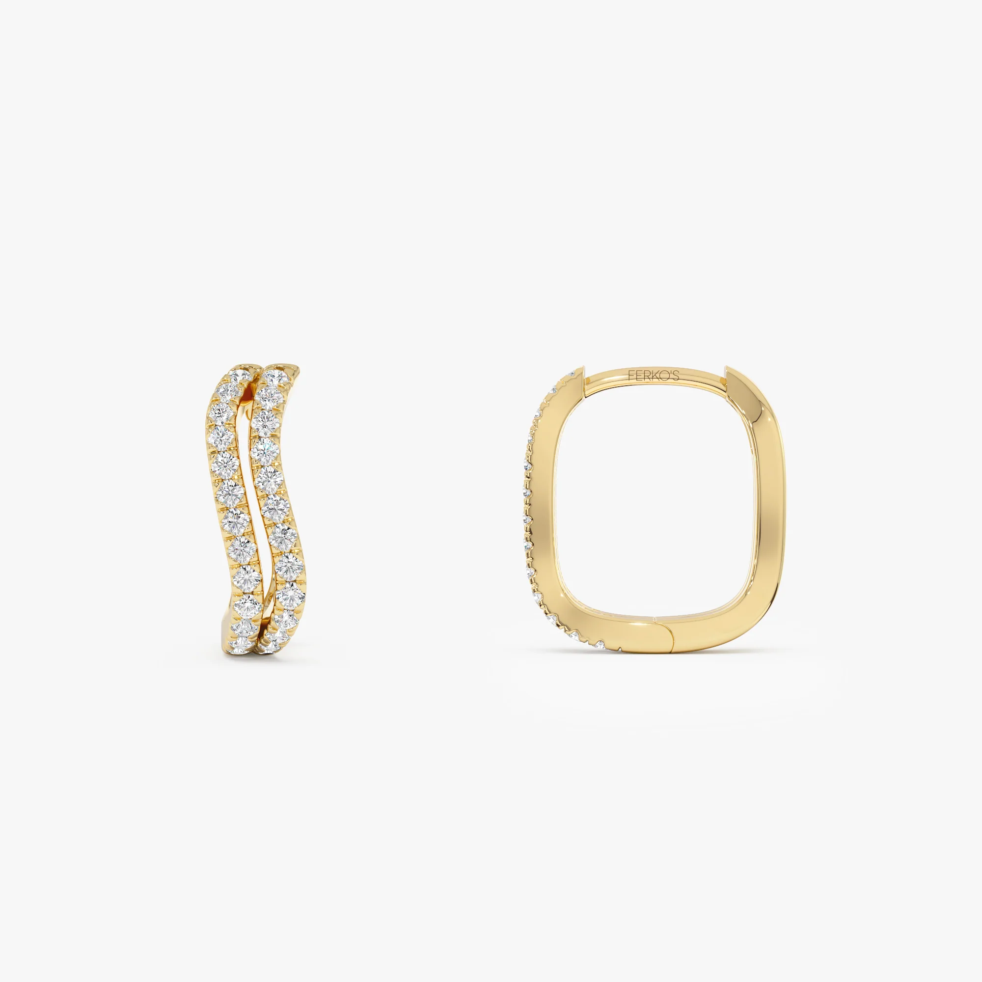 14K Gold Wave Pavé Huggie Hoop Earrings with Natural Diamonds - Image 5