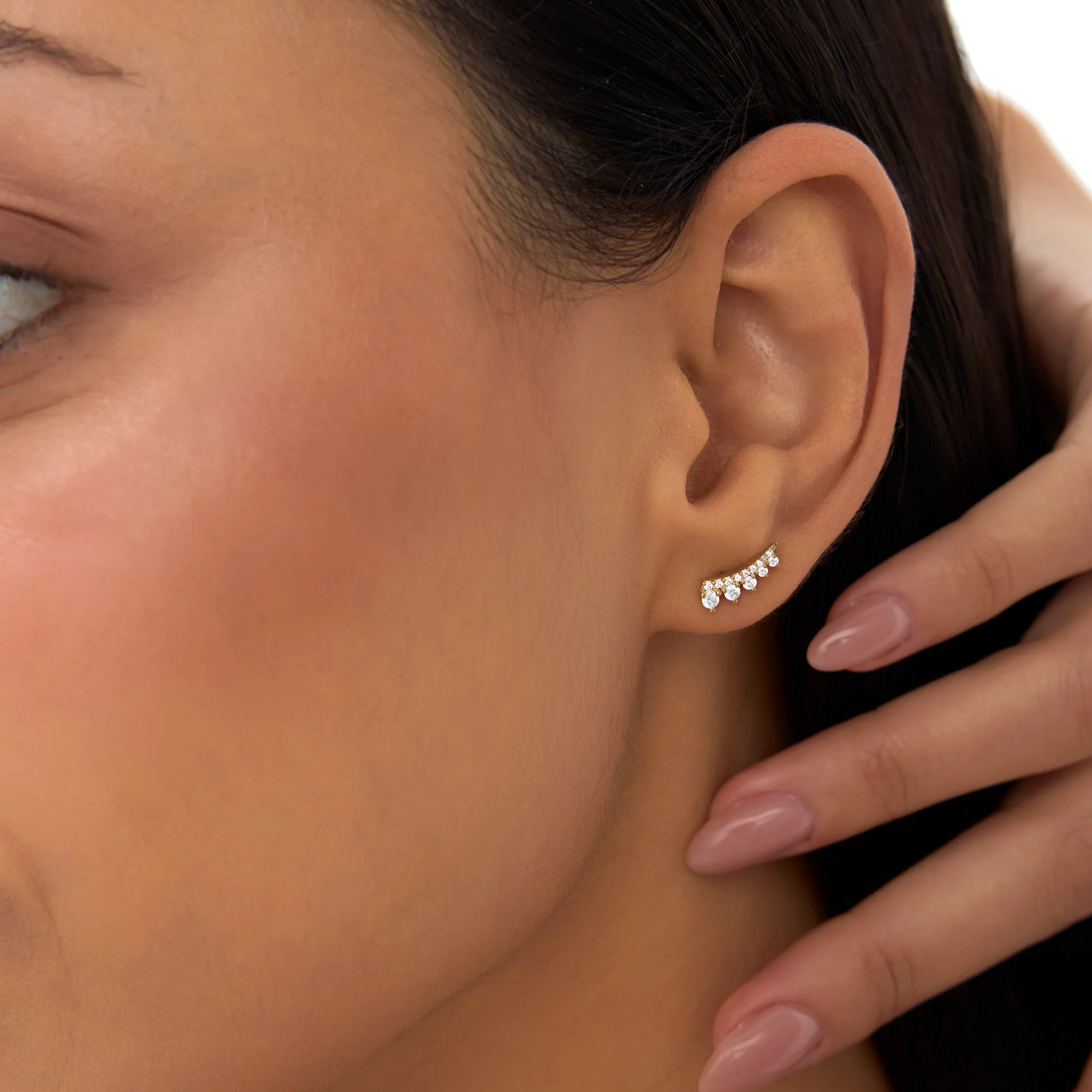 14k Graduating Diamond Ear Climber Studs - Image 2