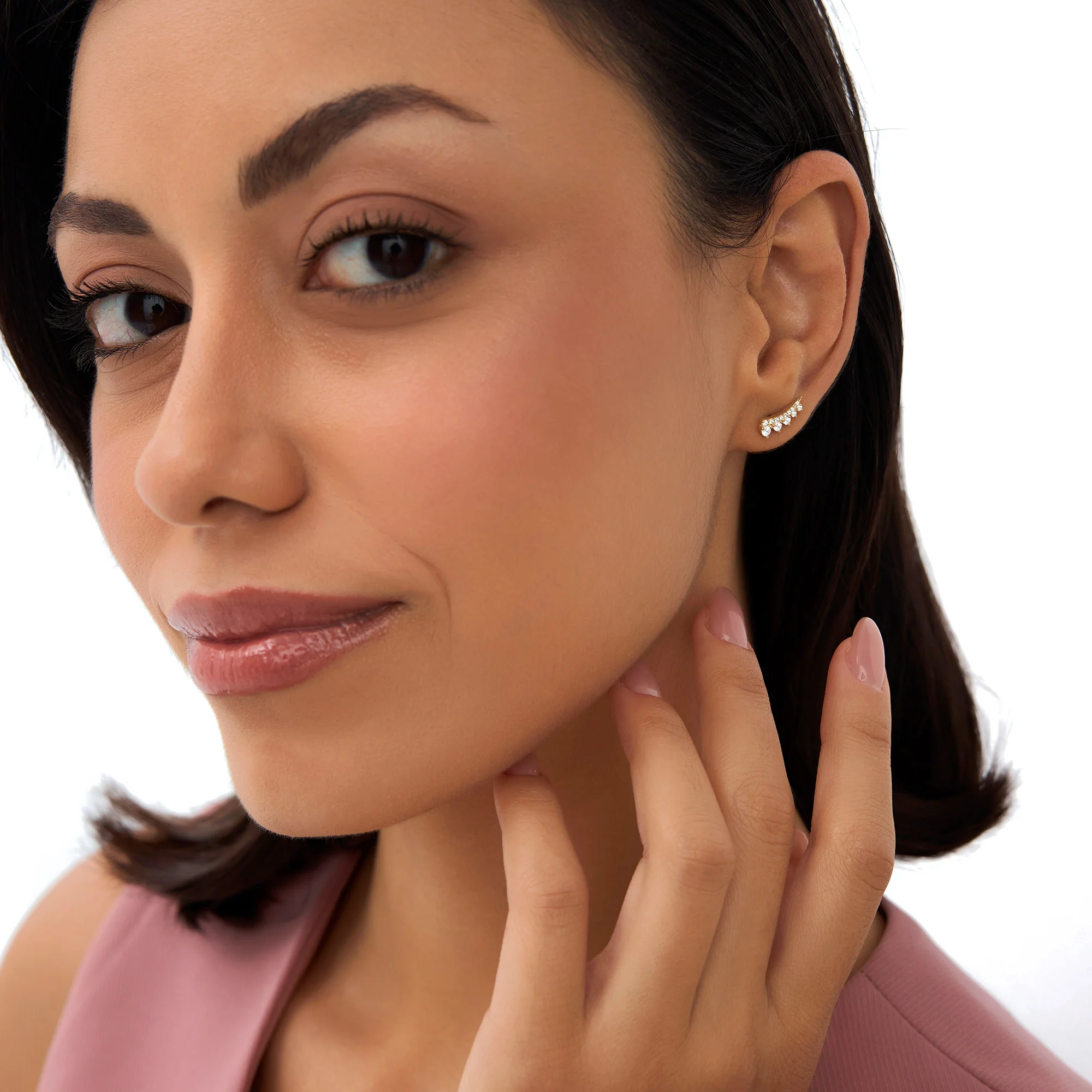 14k Graduating Diamond Ear Climber Studs - Image 3
