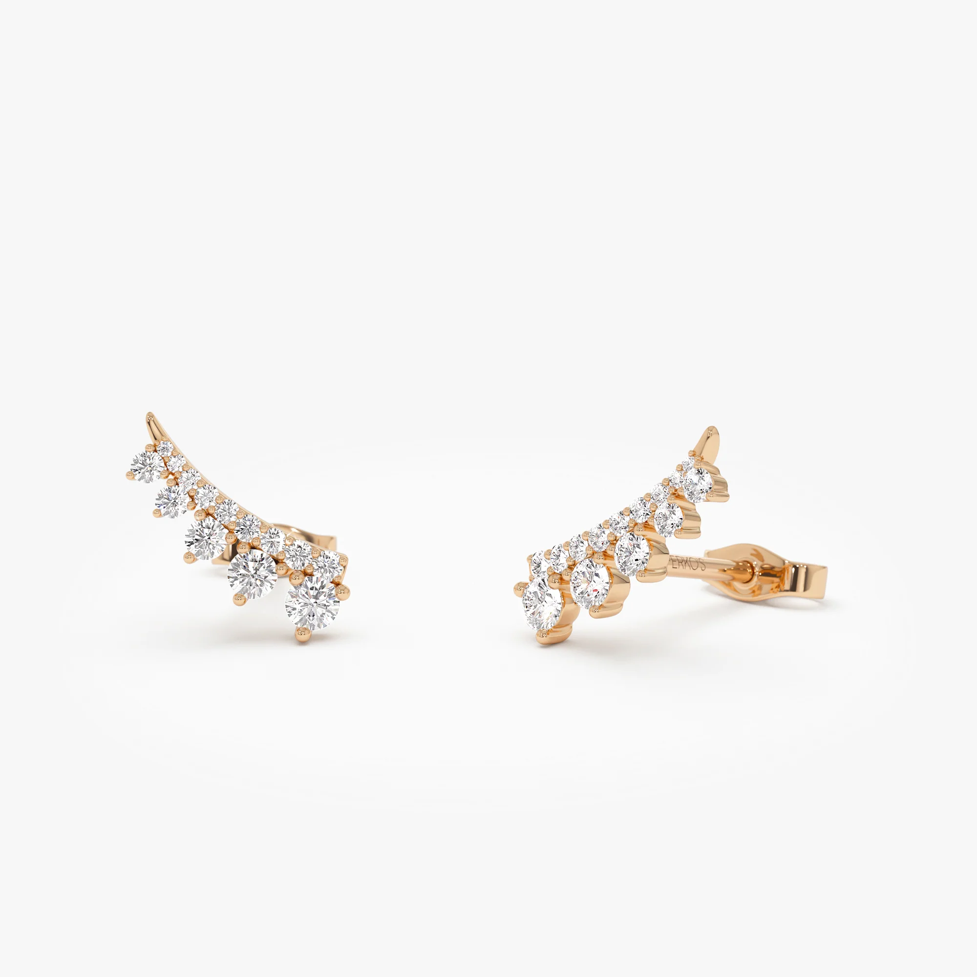 14k Graduating Diamond Ear Climber Studs - Image 6