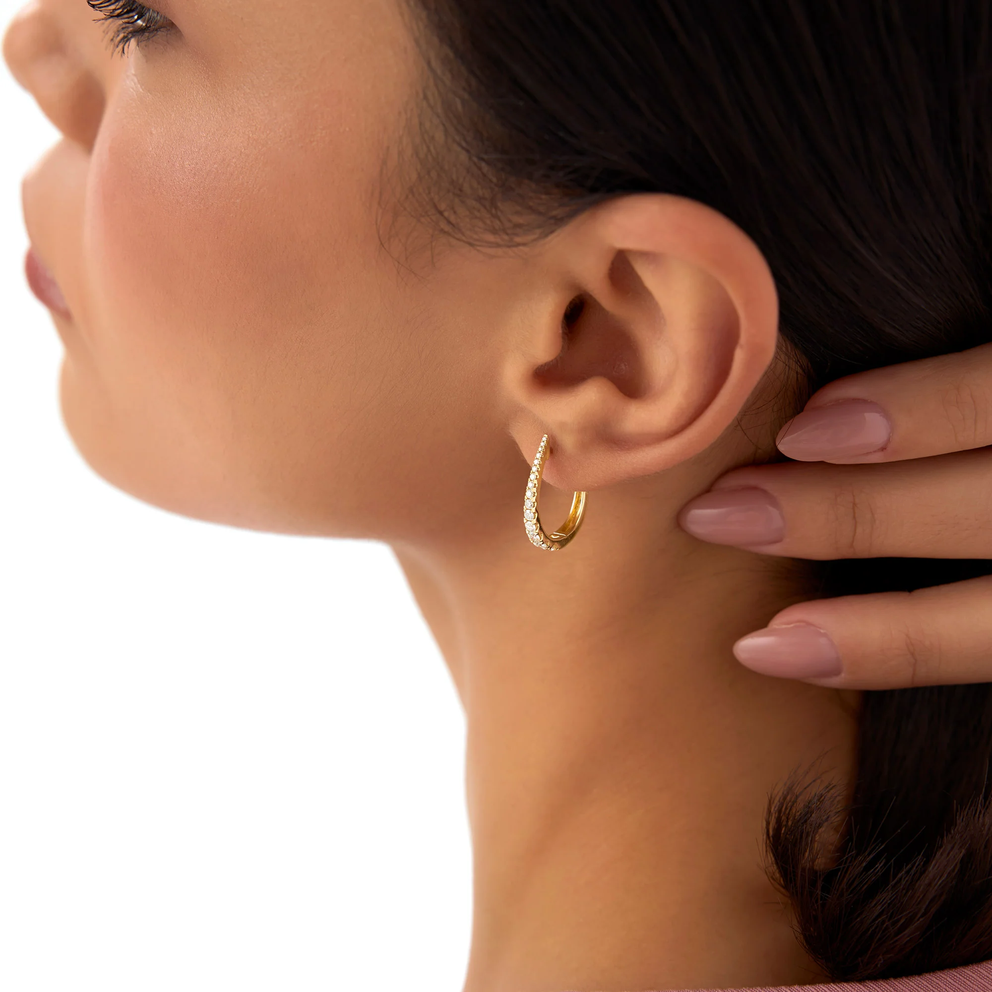 14k Graduating Statement Diamond Hoop Earrings - Image 3