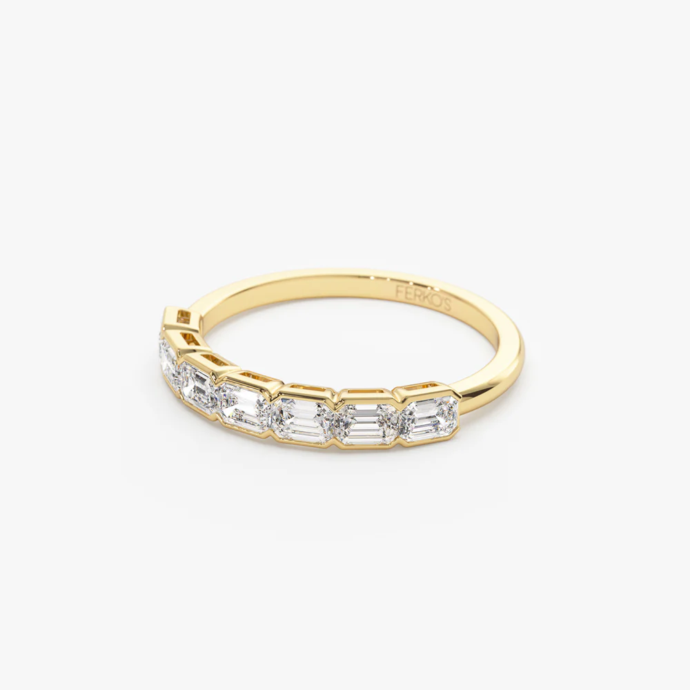 14k Half Bezel Emerald Cut Diamond Wedding Band 0.75 ctw - Image 7