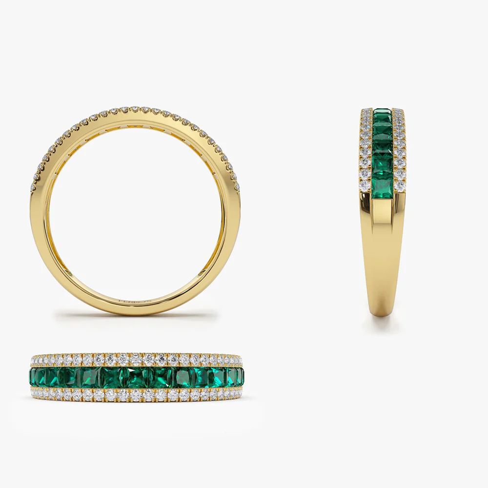 14k  Half Eternity Square Emerald Anniversary Ring - Image 10