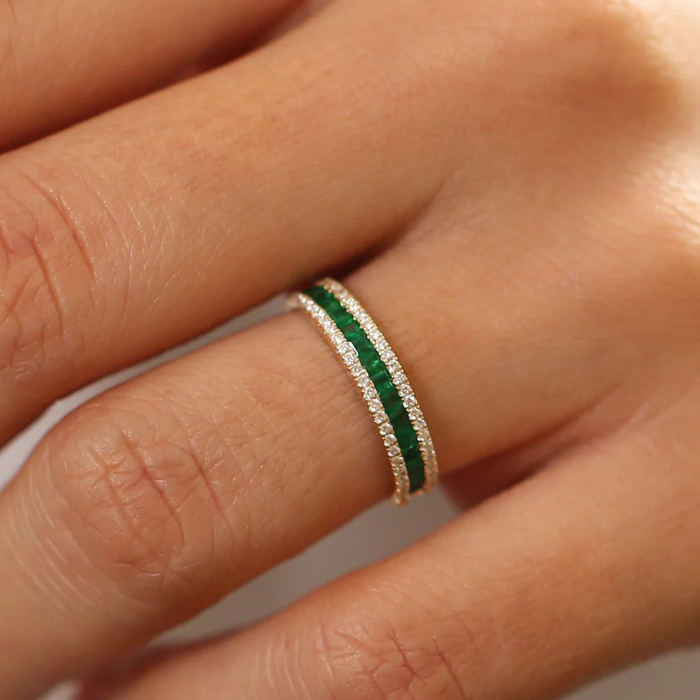 14k  Half Eternity Square Emerald Anniversary Ring - Image 4