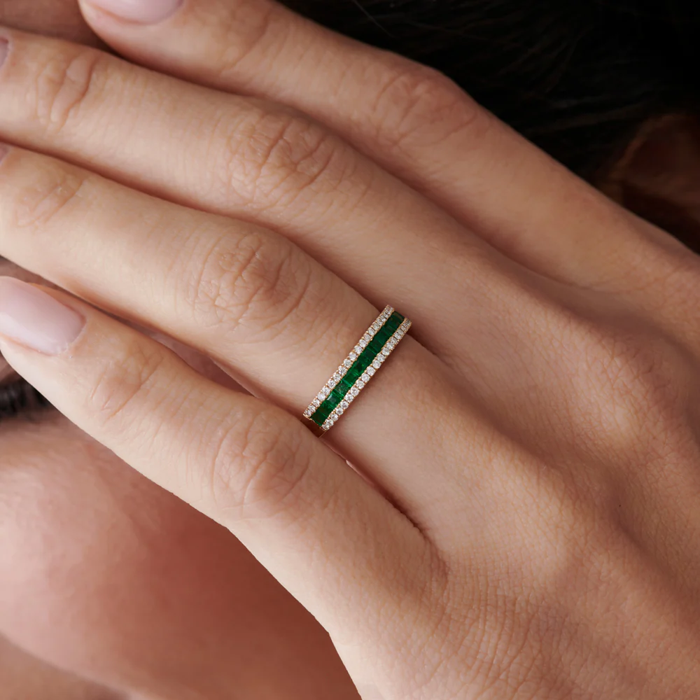 14k  Half Eternity Square Emerald Anniversary Ring - Image 5