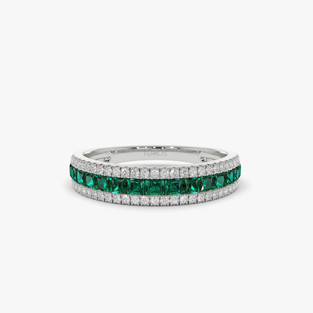 14k  Half Eternity Square Emerald Anniversary Ring - Image 8