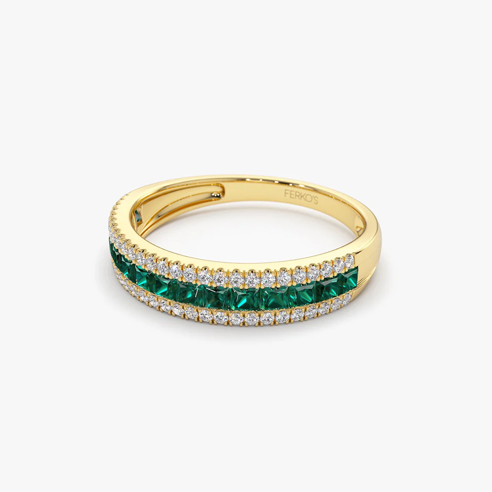14k  Half Eternity Square Emerald Anniversary Ring - Image 9