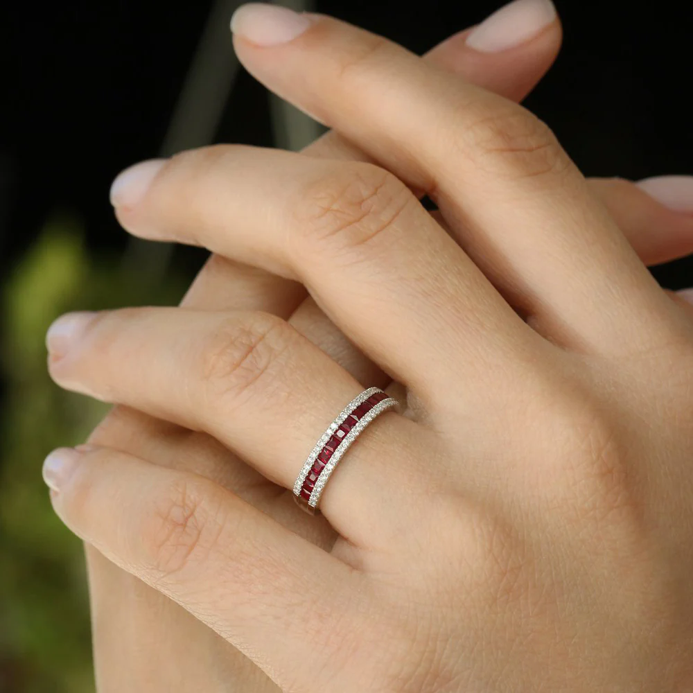 14k Half Eternity Square Ruby Anniversary Ring - Image 3