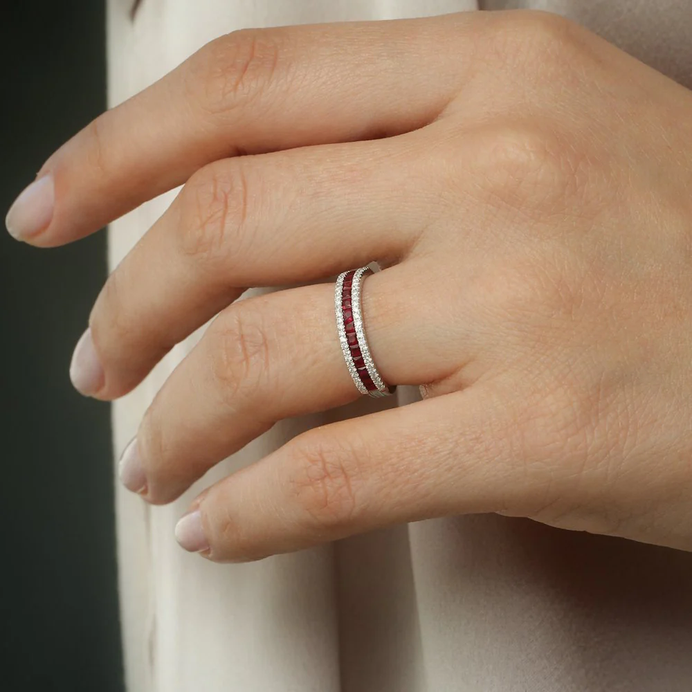 14k Half Eternity Square Ruby Anniversary Ring - Image 4
