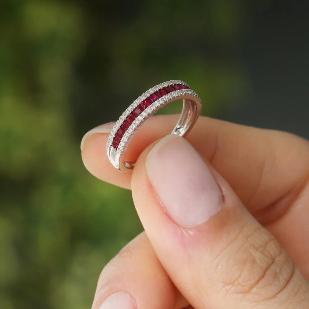 14k Half Eternity Square Ruby Anniversary Ring - Image 5
