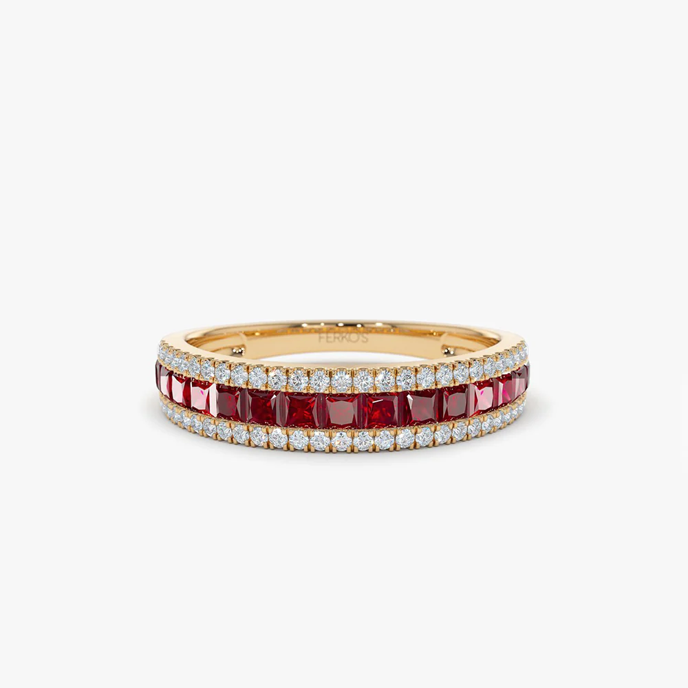 14k Half Eternity Square Ruby Anniversary Ring - Image 7