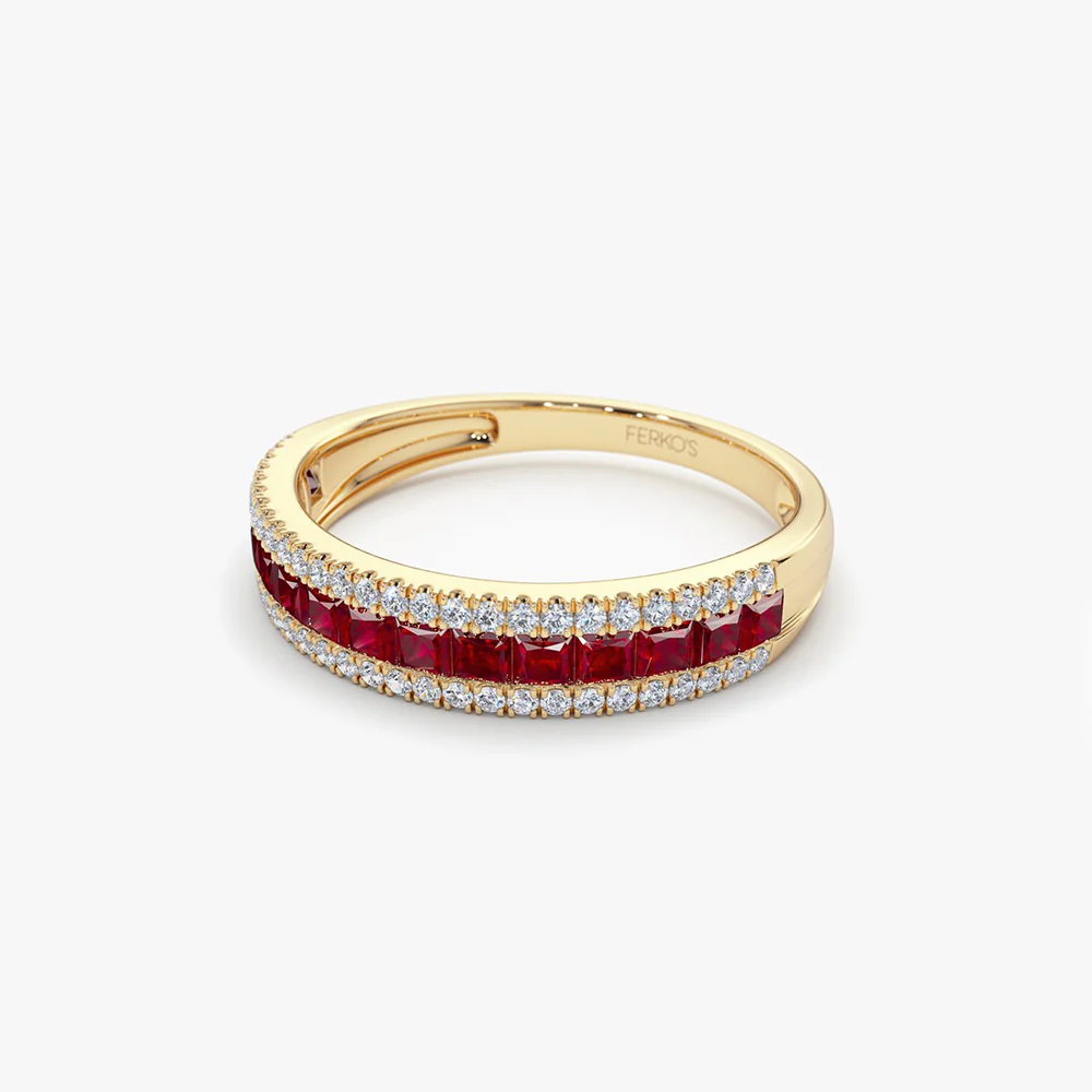 14k Half Eternity Square Ruby Anniversary Ring - Image 8