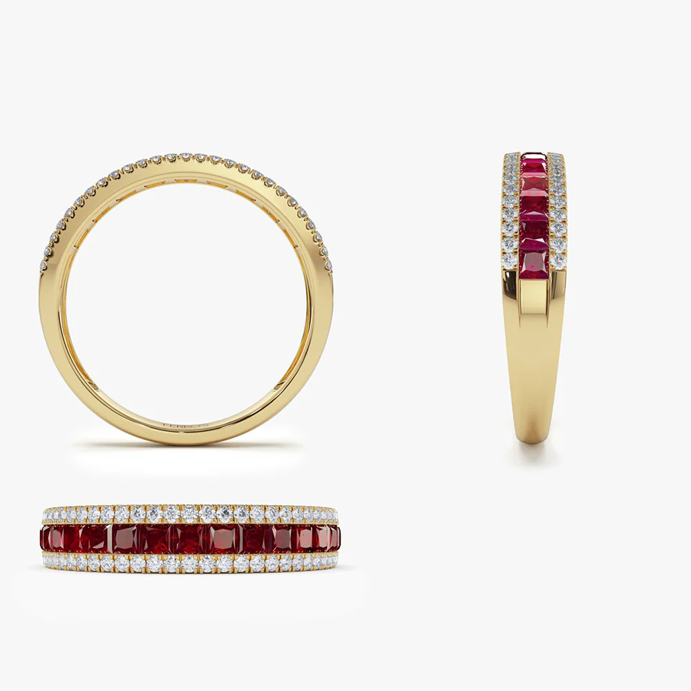14k Half Eternity Square Ruby Anniversary Ring - Image 9