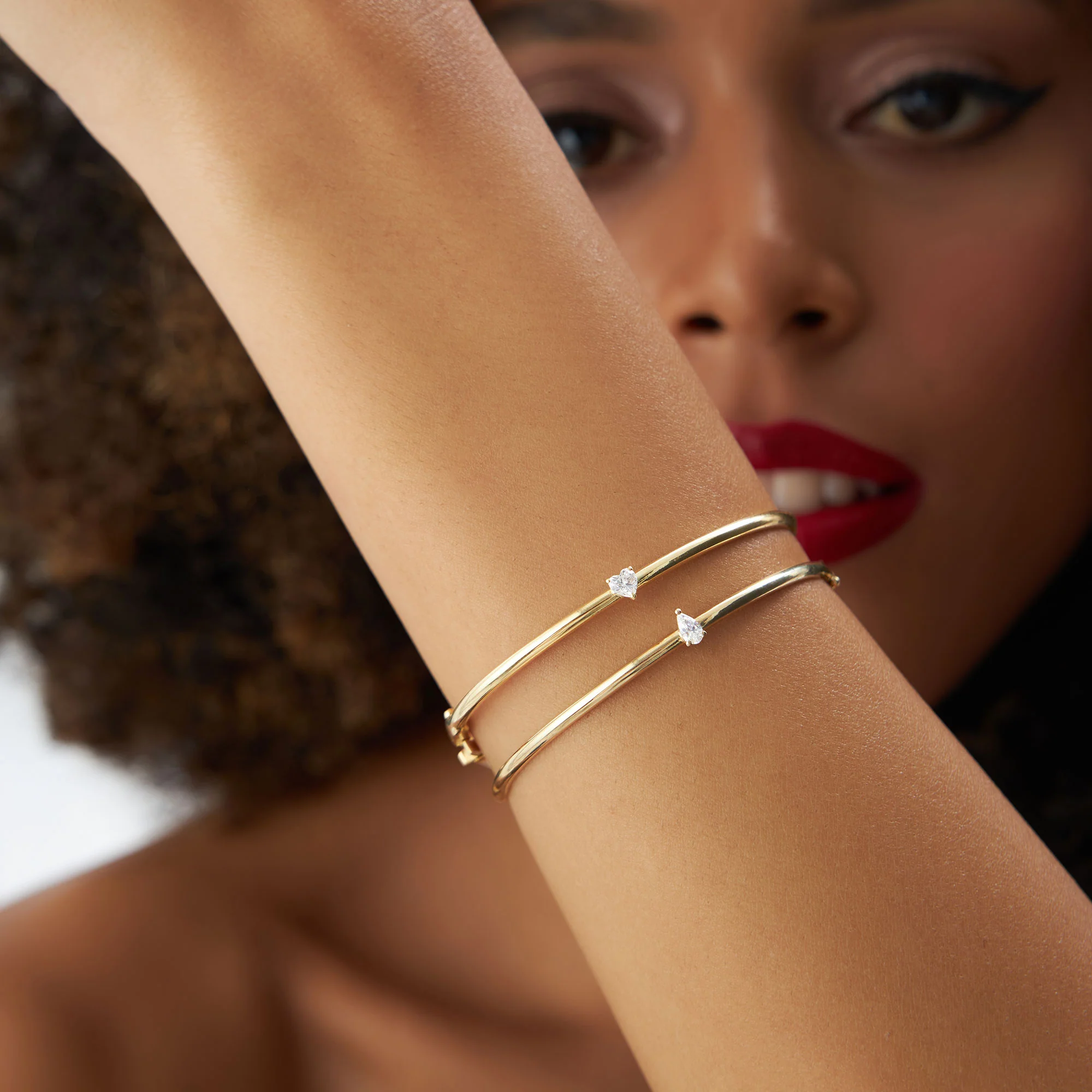 14K Heart Shape Diamond Solitaire Bangle - Image 2