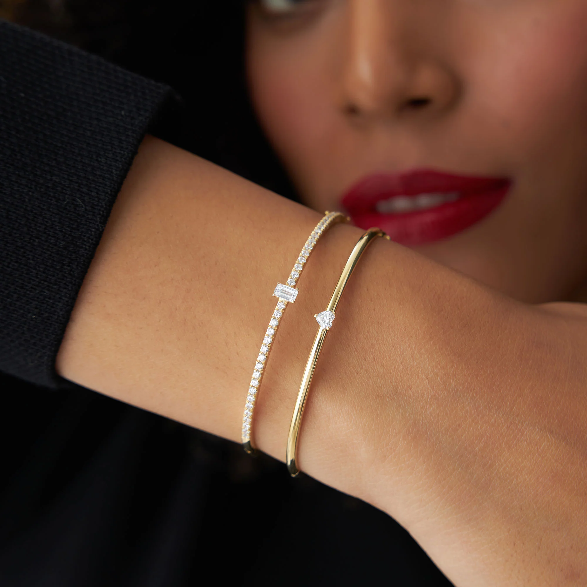 14K Heart Shape Diamond Solitaire Bangle - Image 6