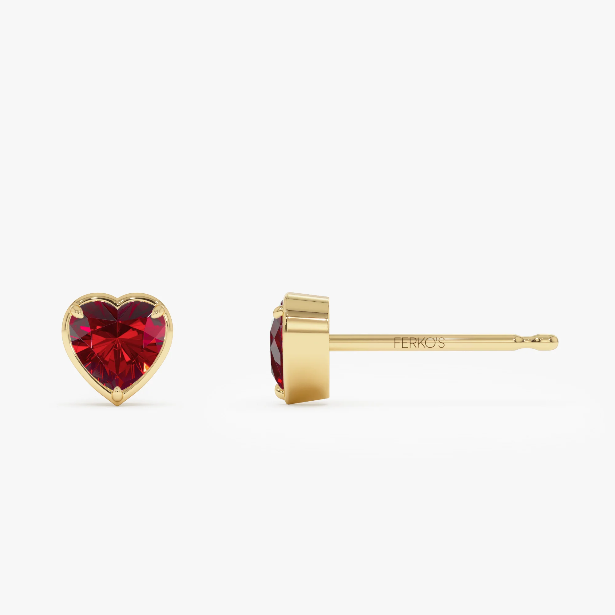 14K Heart Shaped Garnet Stud Earrings - Image 4