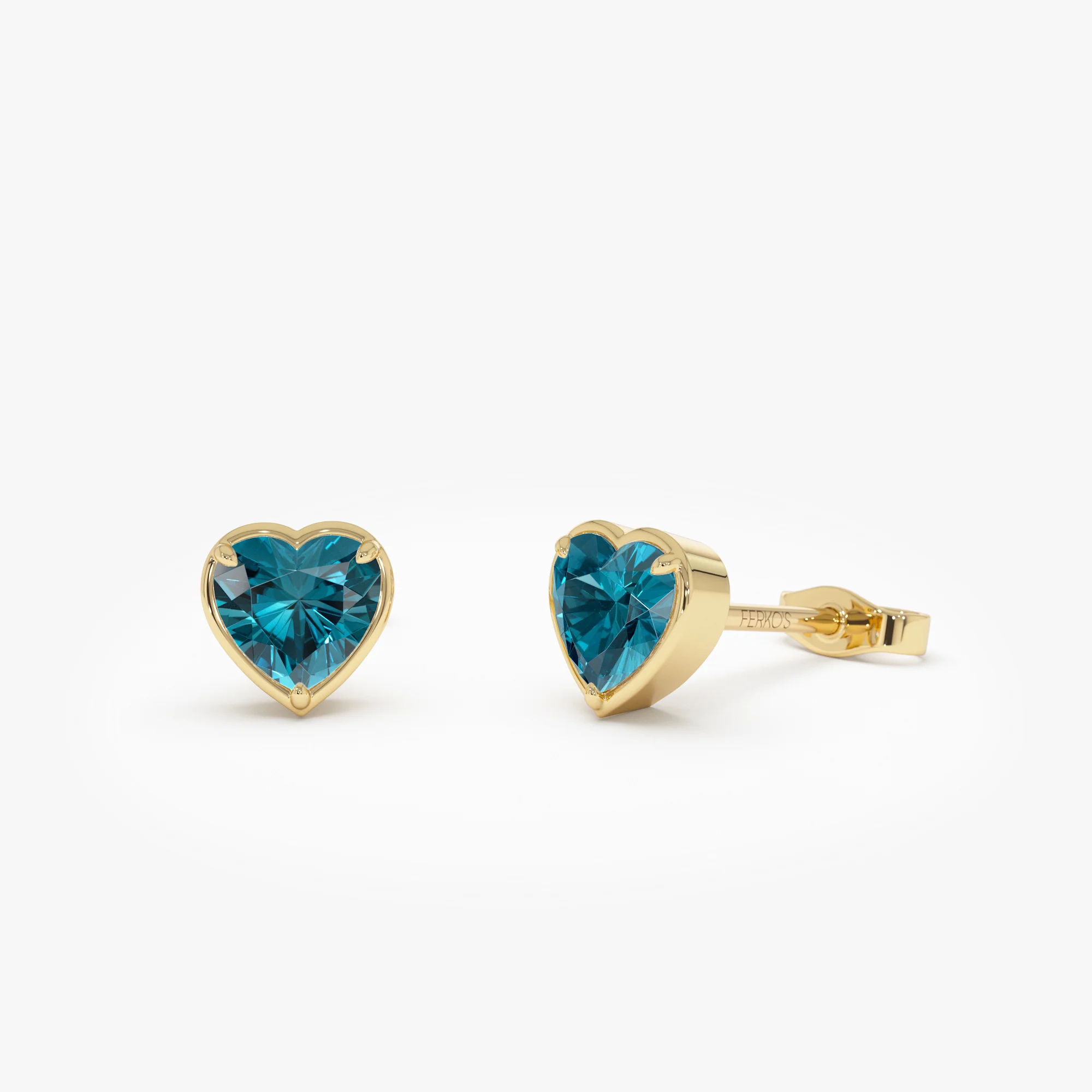 14K Heart Shaped London Blue Topaz Stud Earrings