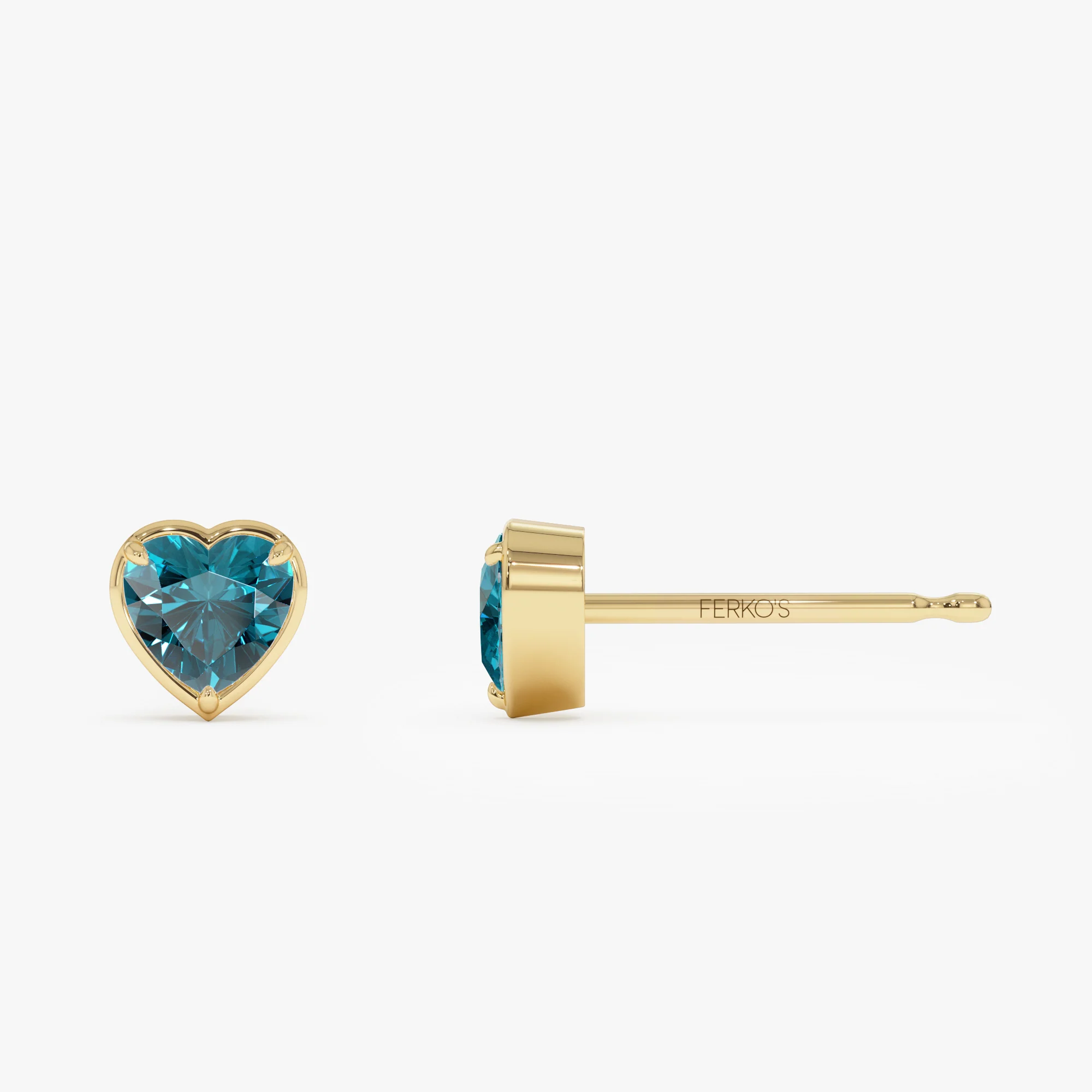 14K Heart Shaped London Blue Topaz Stud Earrings - Image 7