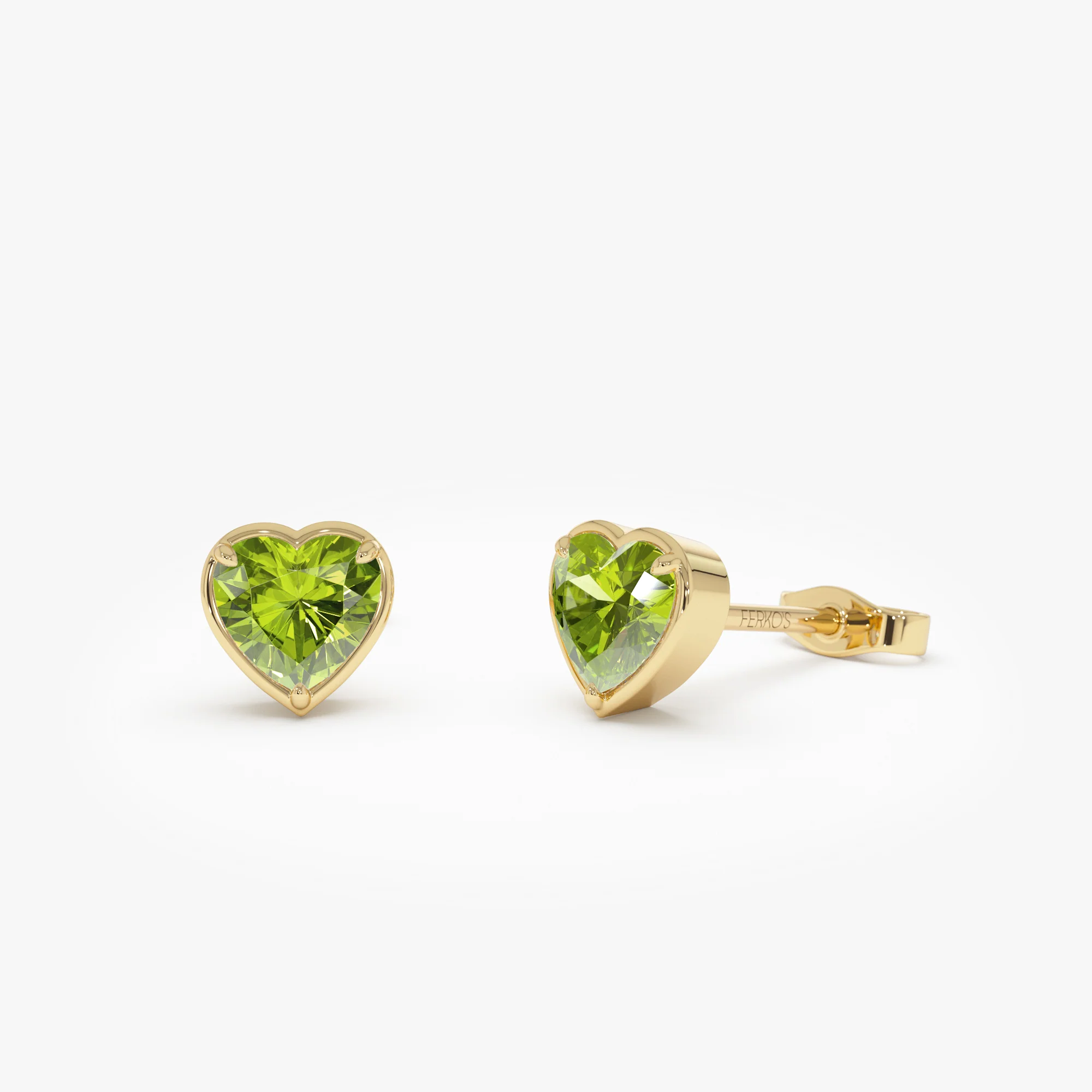 14K Heart Shaped Peridot Stud Earrings