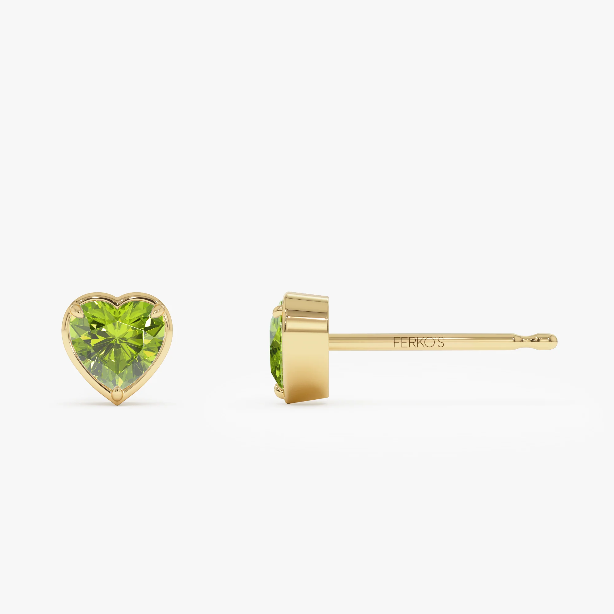 14K Heart Shaped Peridot Stud Earrings - Image 5