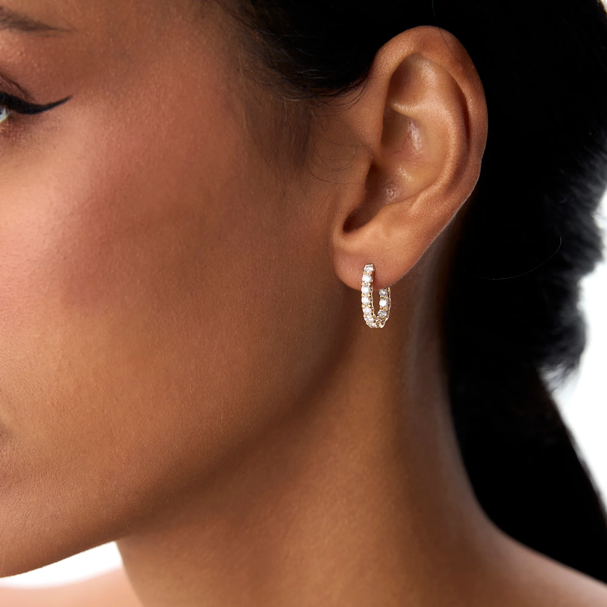 14k Inside Out J Hoop Diamond Earrings - Image 2