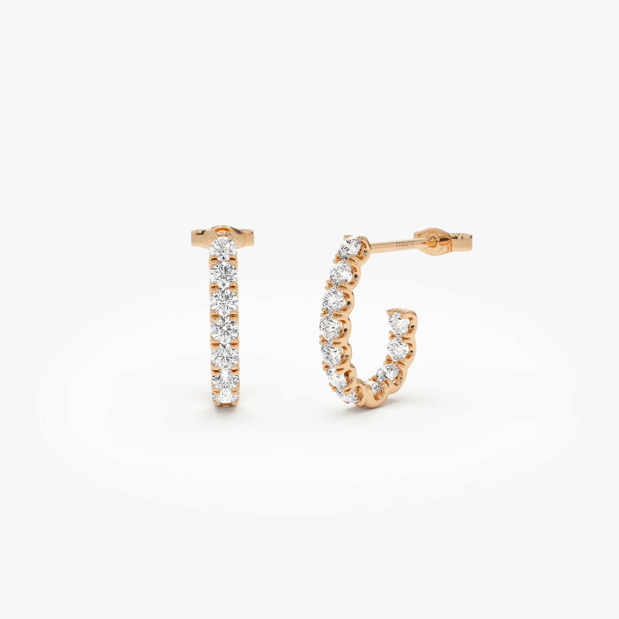 14k Inside Out J Hoop Diamond Earrings - Image 5