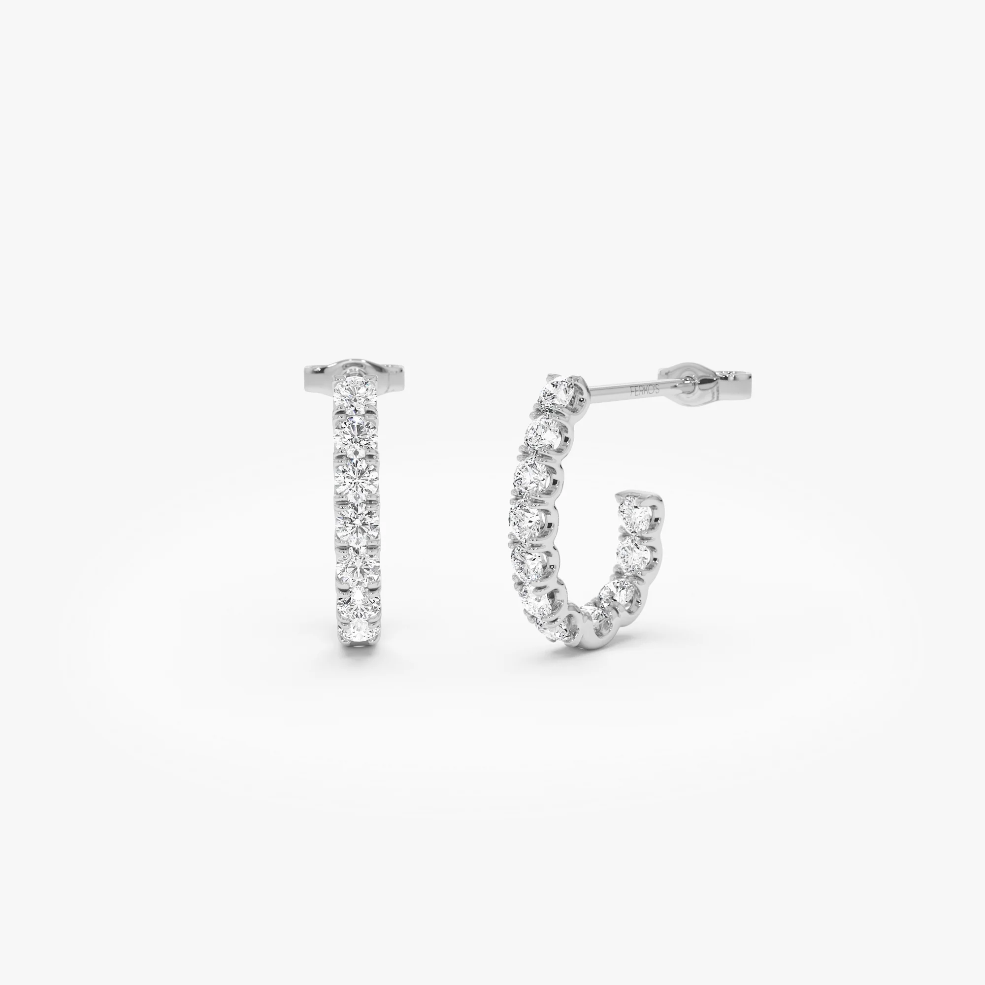 14k Inside Out J Hoop Diamond Earrings - Image 6