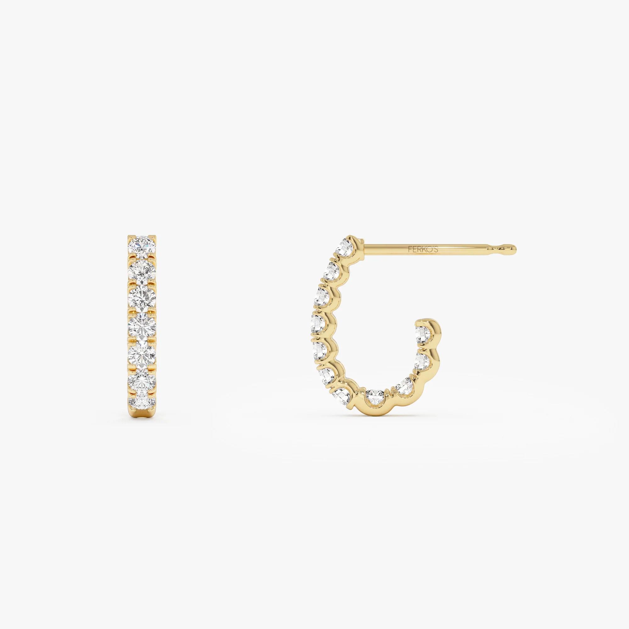 14k Inside Out J Hoop Diamond Earrings - Image 7