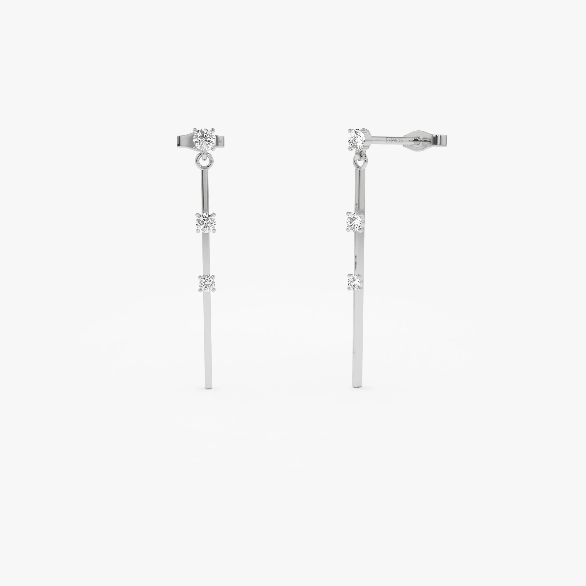 14K Linear Bar Triple Diamond Drop Earrings - Image 5
