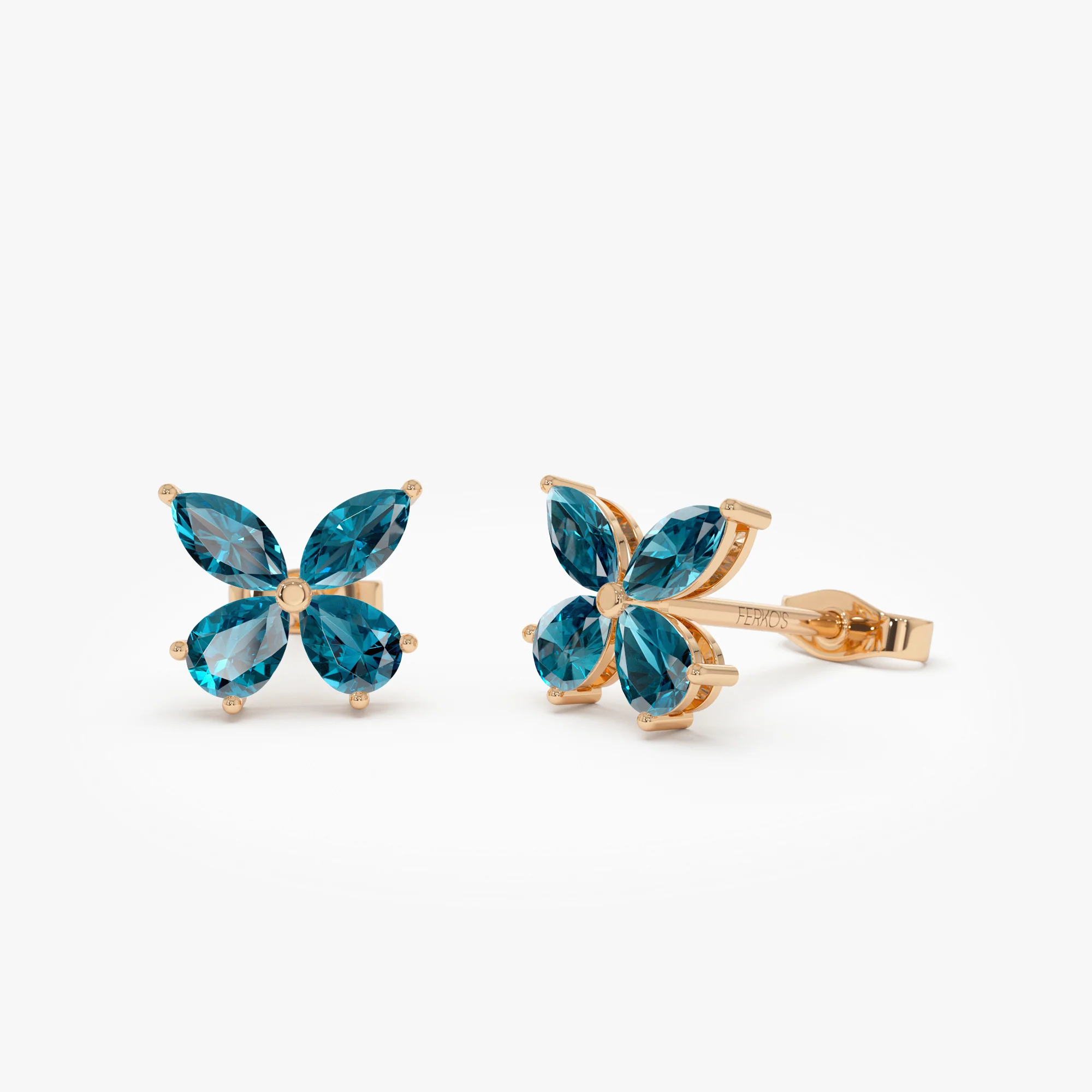 14K London Blue Topaz  Butterfly Stud Earrings - Image 5