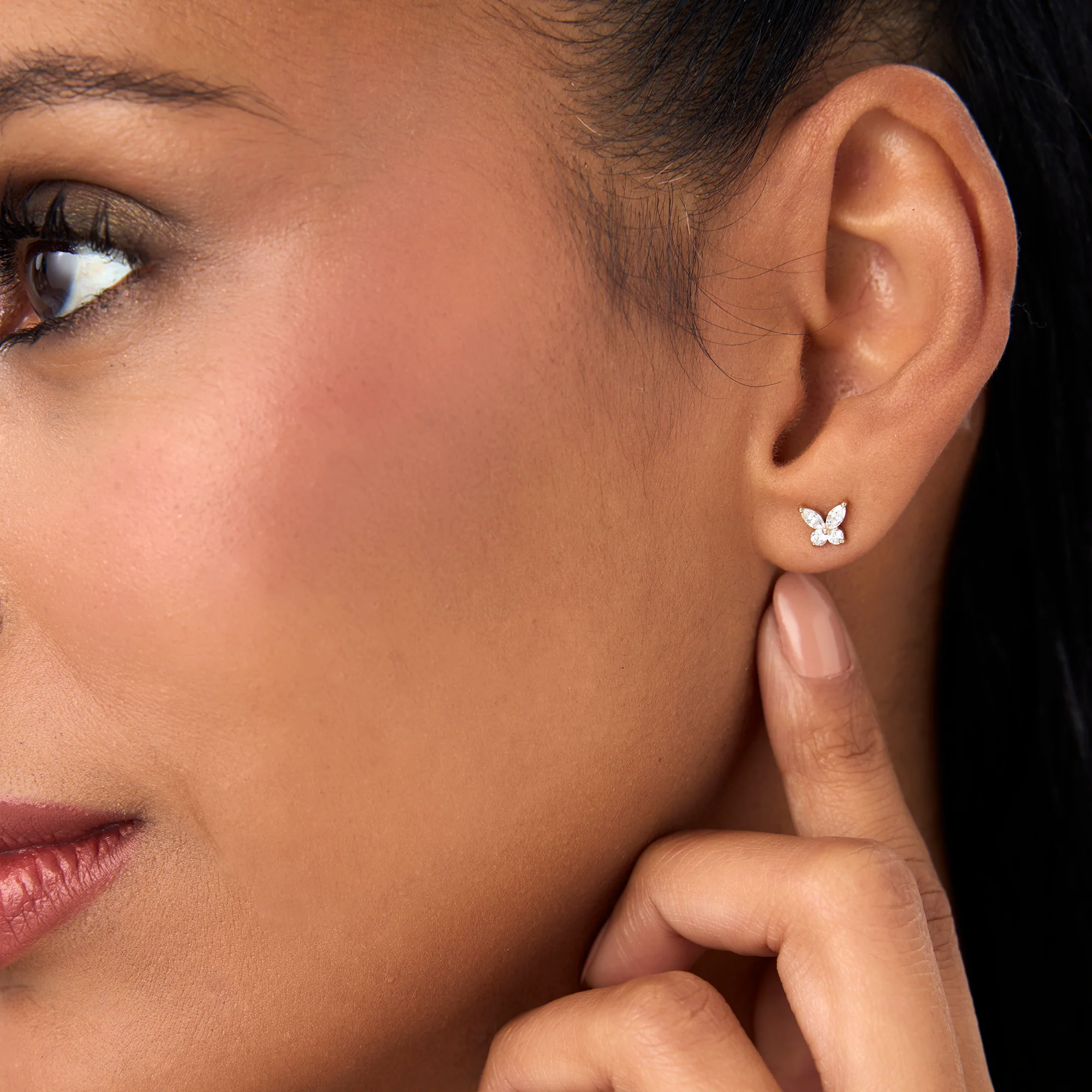14k Marquise and Round Diamond Butterfly Studs - Image 2