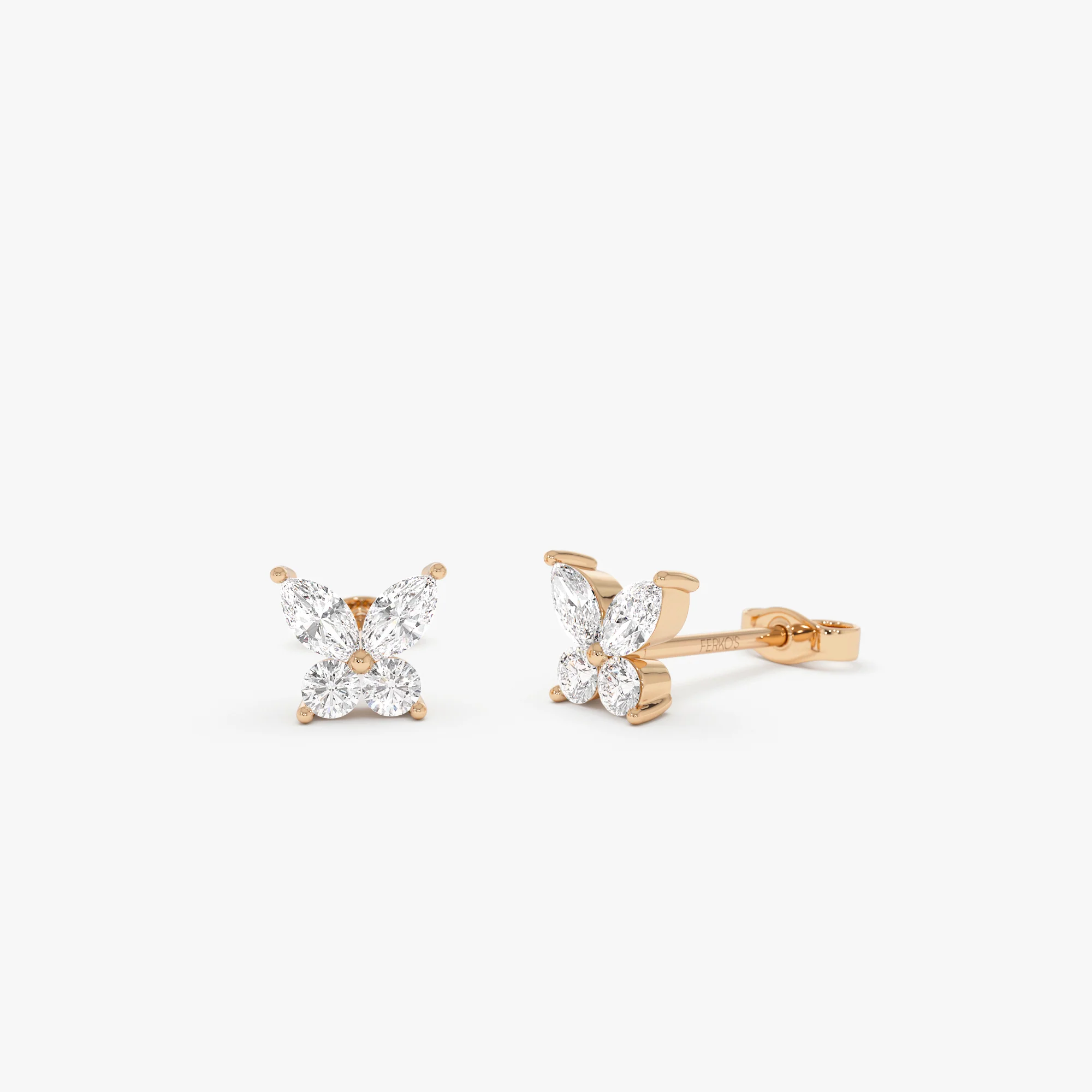14k Marquise and Round Diamond Butterfly Studs - Image 6