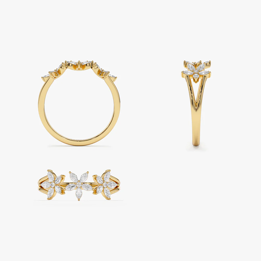 14k Marquise Diamond Multi-Flower Ring - Image 11