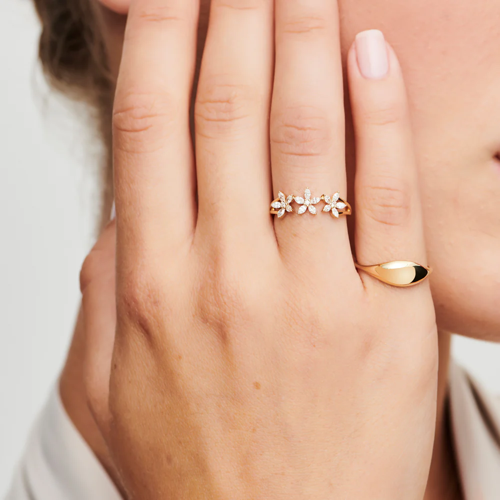 14k Marquise Diamond Multi-Flower Ring - Image 5