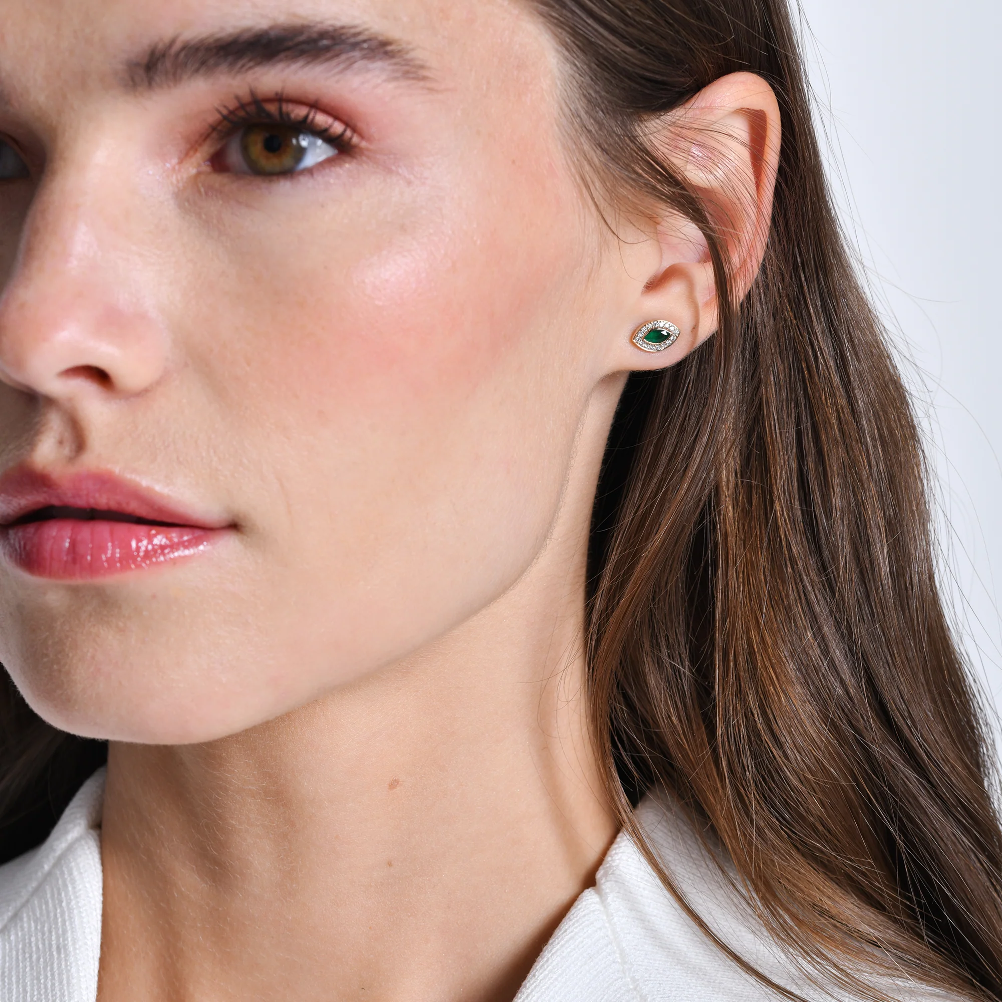 14k Marquise Emerald Diamond Halo Stud Earrings - Image 4