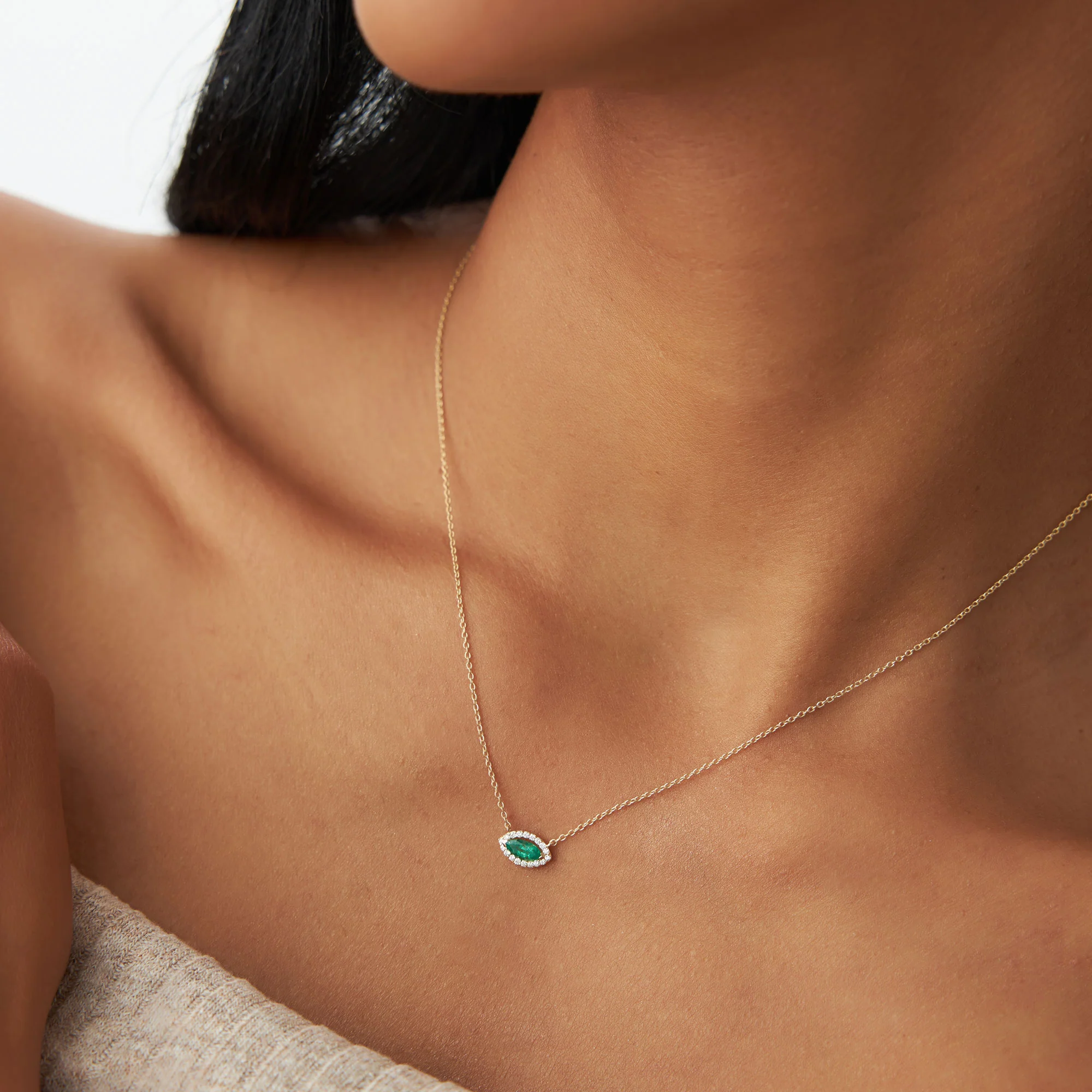 14k Marquise Emerald with Halo Diamond Setting - Image 3