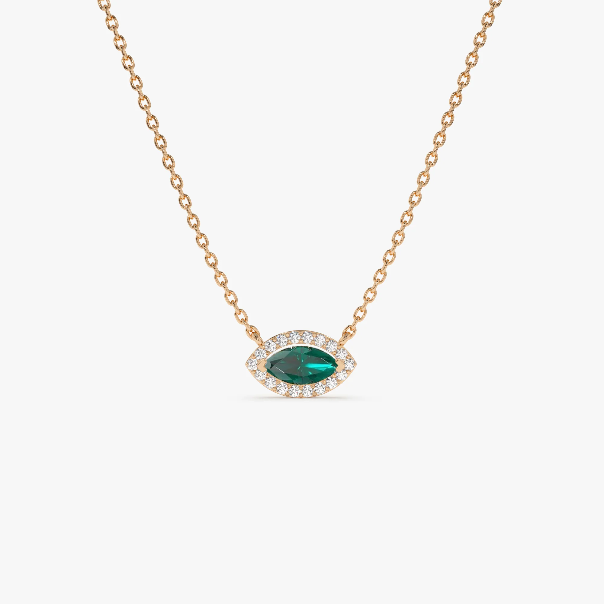 14k Marquise Emerald with Halo Diamond Setting - Image 4